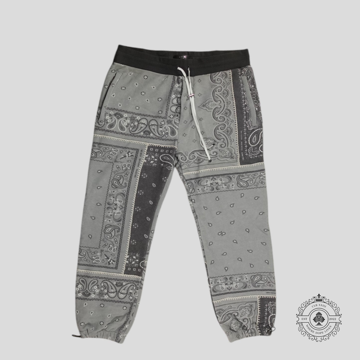 Amiri Bandana Reconstruct Sweatpants in Grey