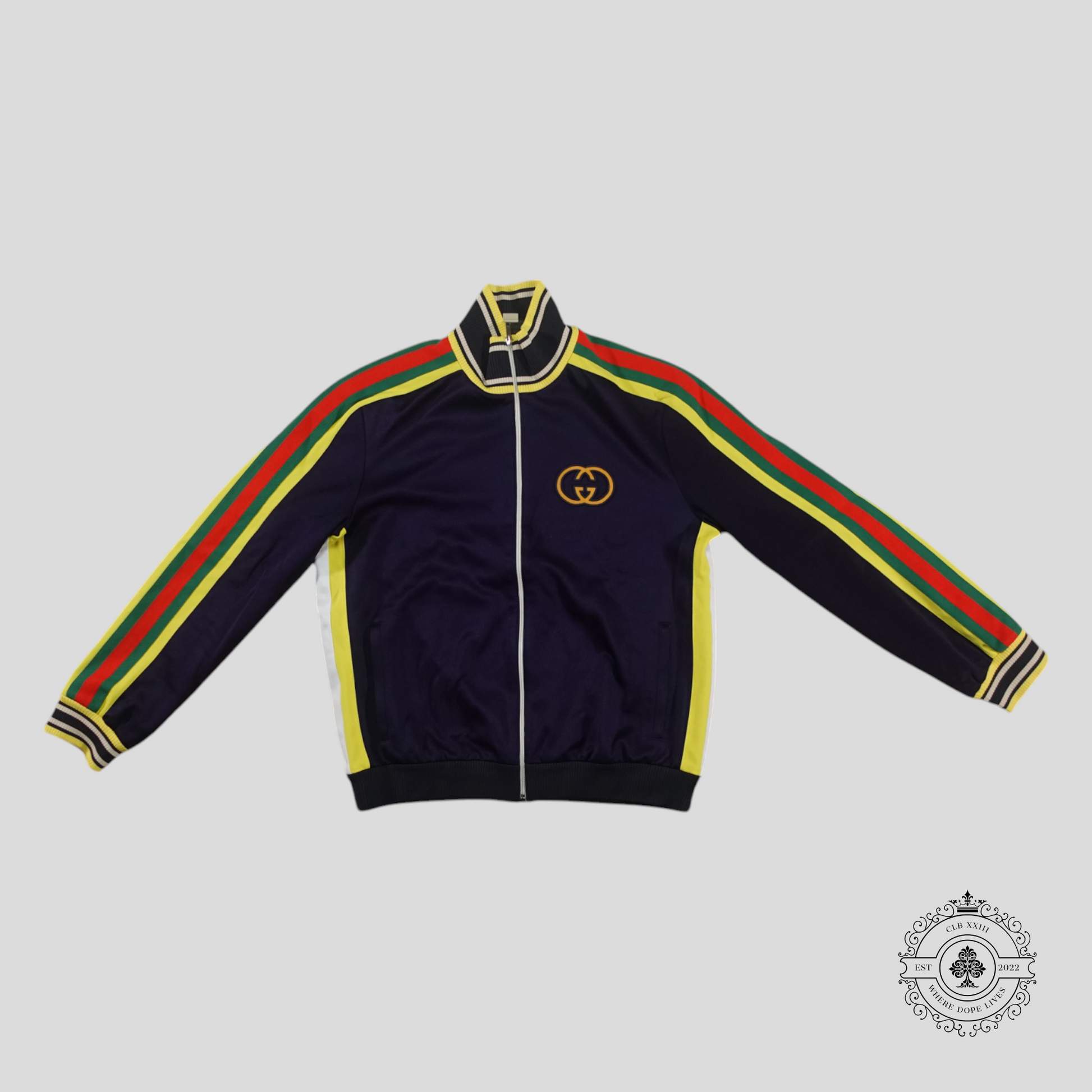 Gucci Interlocking G Patch Track Jacket in Navy Blue