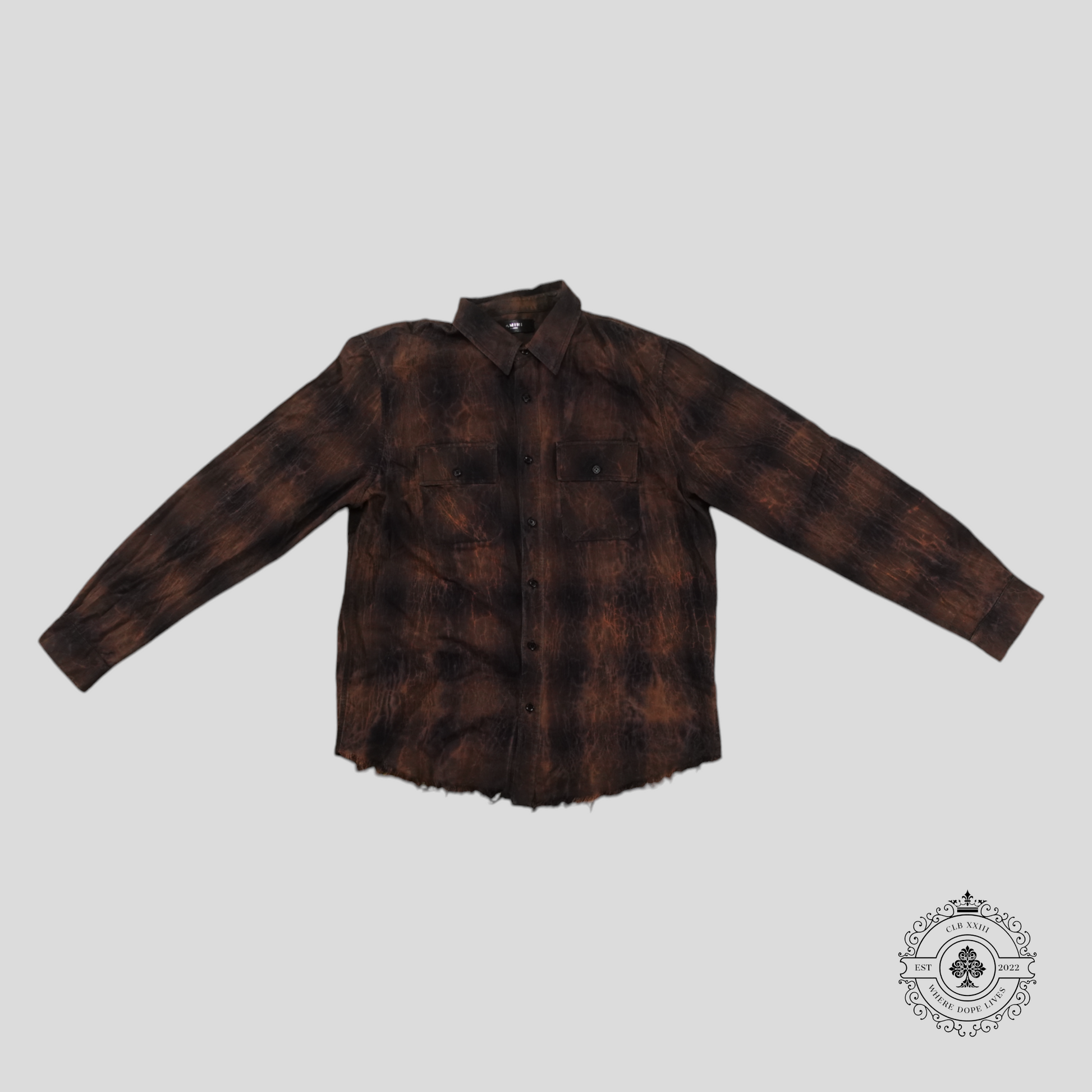 Amiri Distressed Plaid Overshirt in Brown