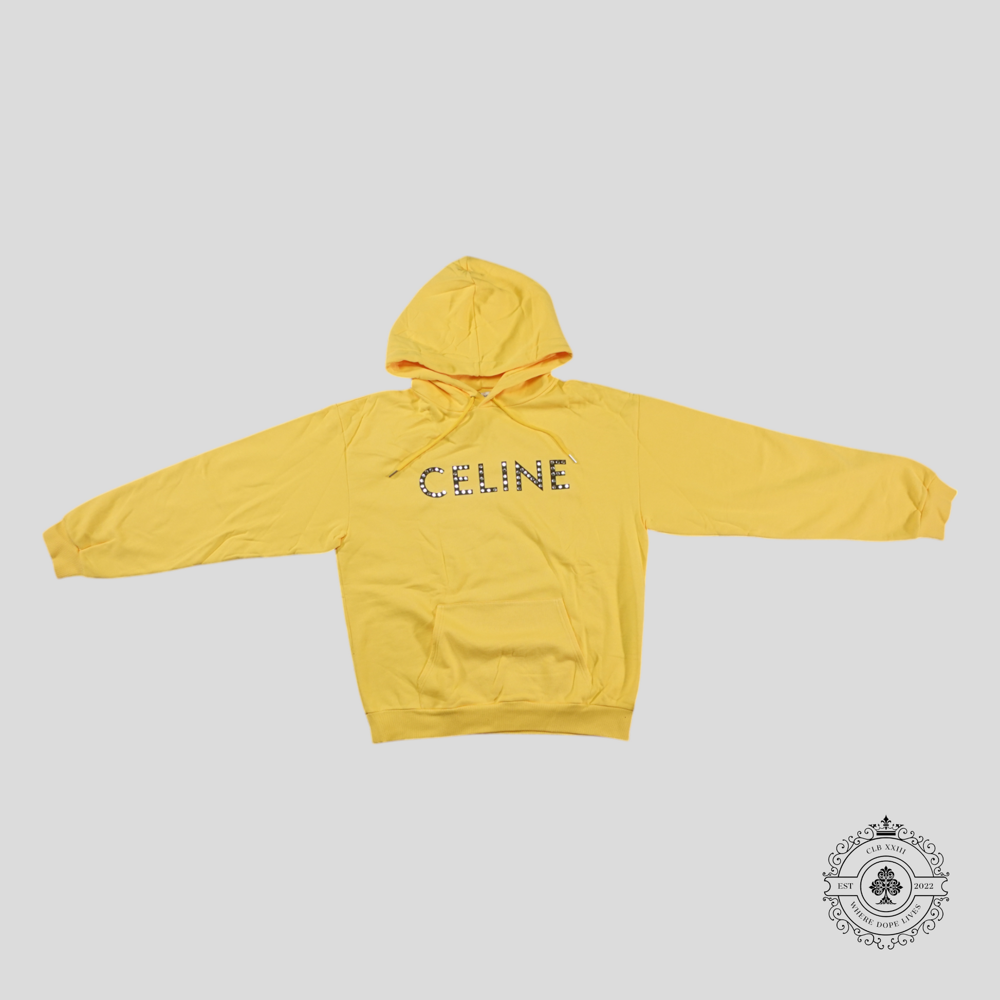 Celine Studded Logo Hoodie in Yellow