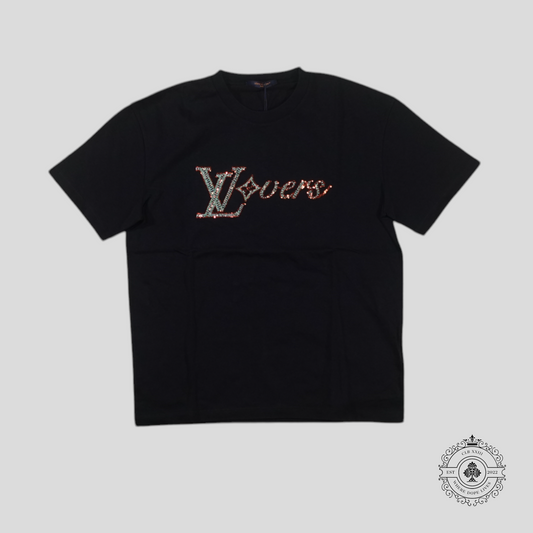 Louis Vuitton LV Lovers Embellished T-Shirt in Black