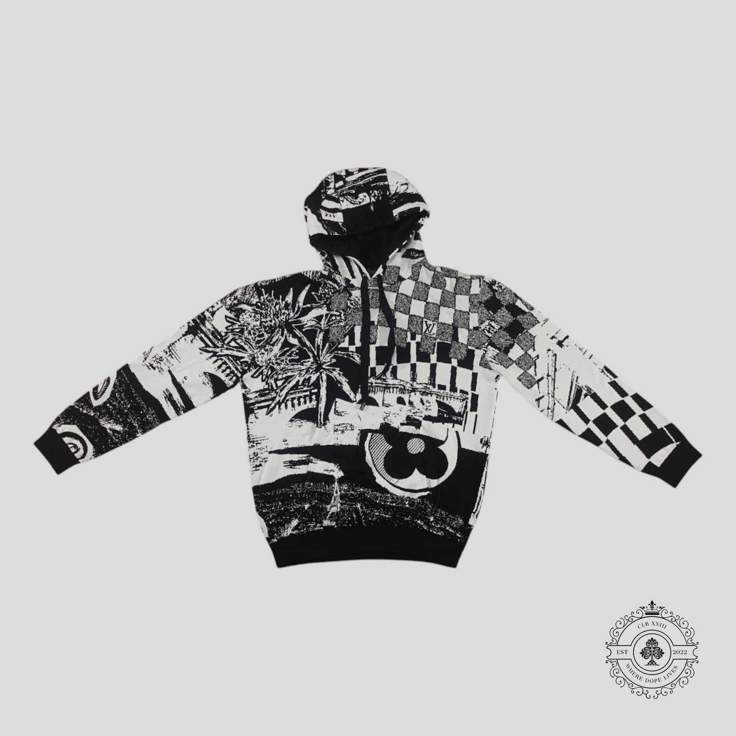 Louis Vuitton Parisian Collage Jacquard Hoodie in White/Black