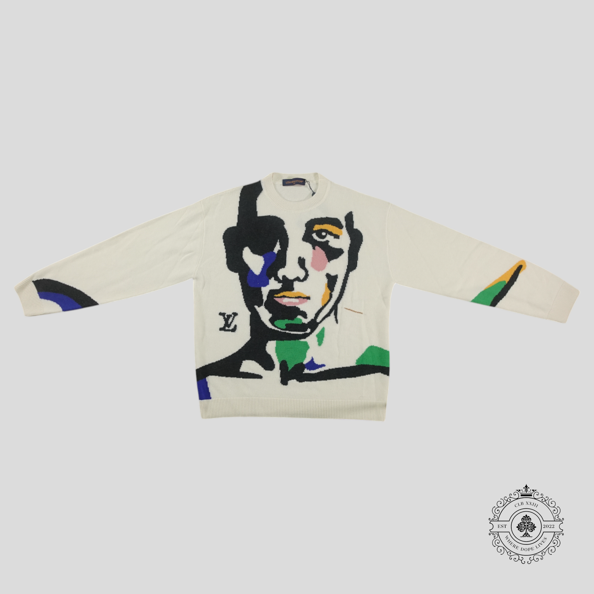 Louis Vuitton Portrait Intarsia Crewneck in White