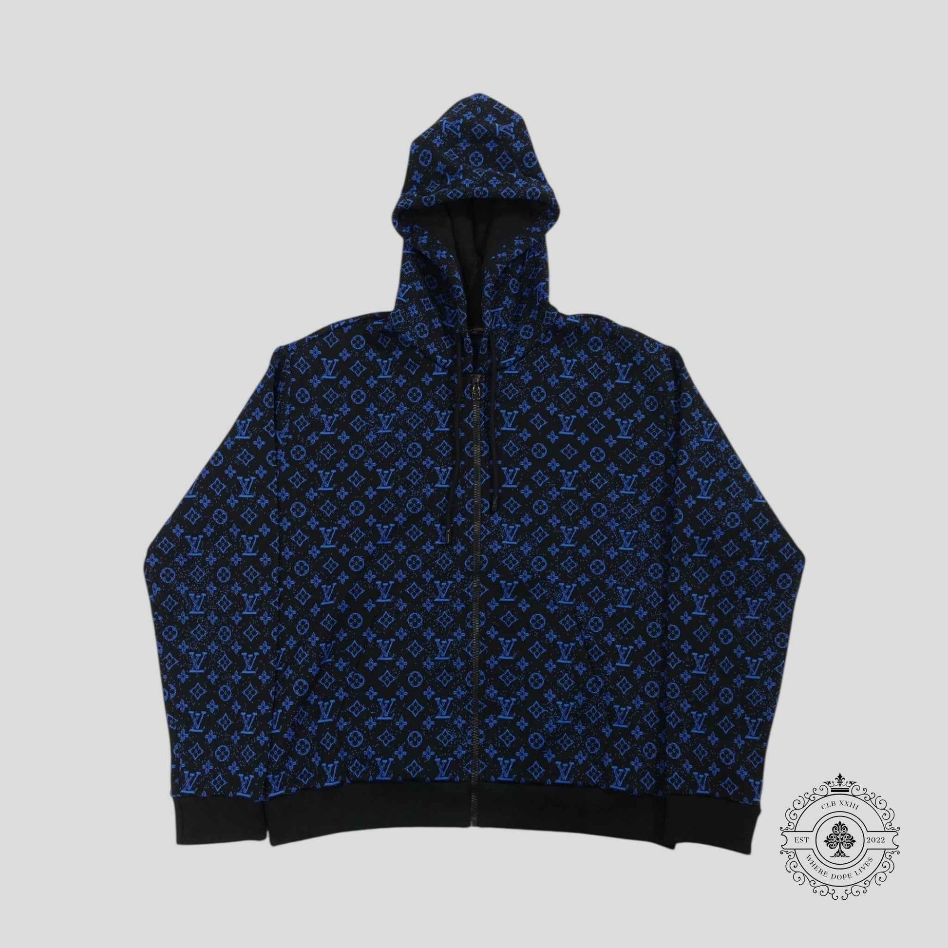 Louis Vuitton Monogram Zip Through Hoodie in Black/Blue