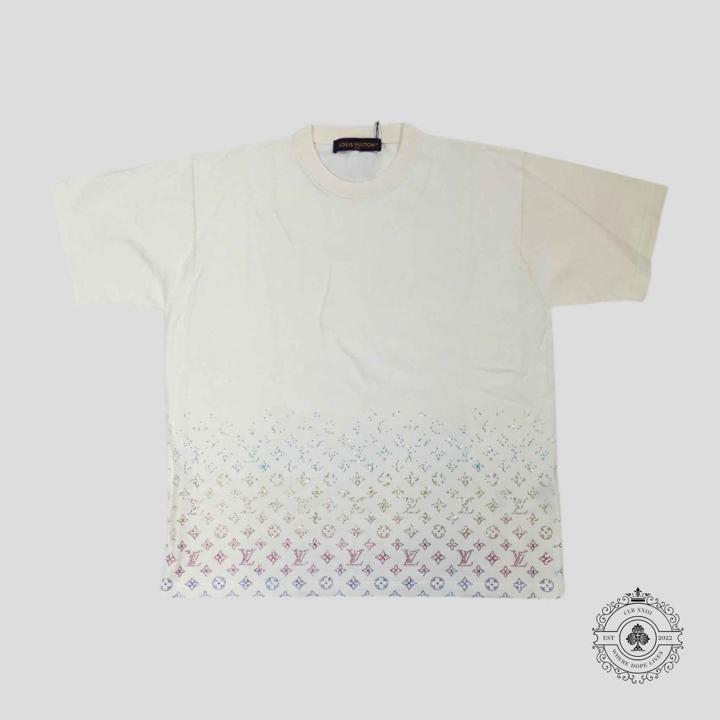 Louis Vuitton Rhinestone Monogram Degrade Tee in White