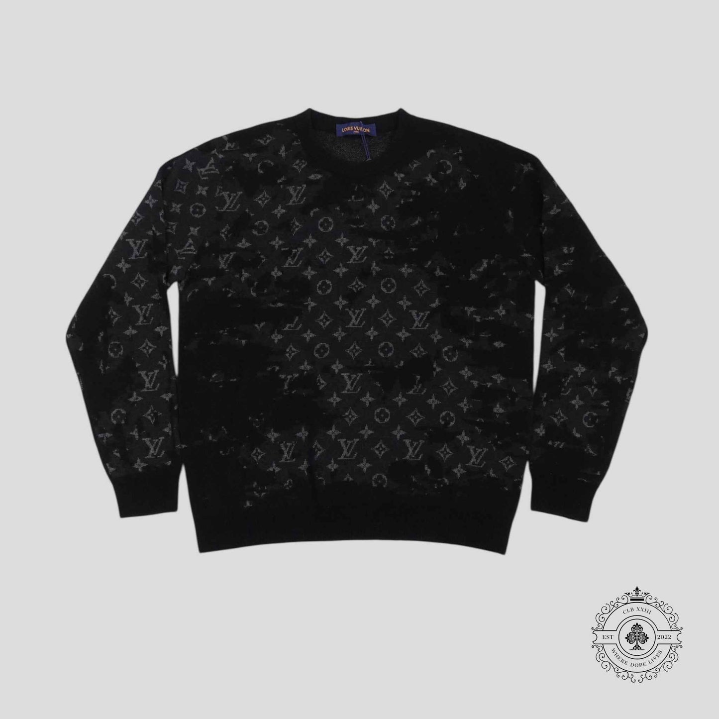 Louis Vuitton Distressed Flock Monogram Sweater in Black