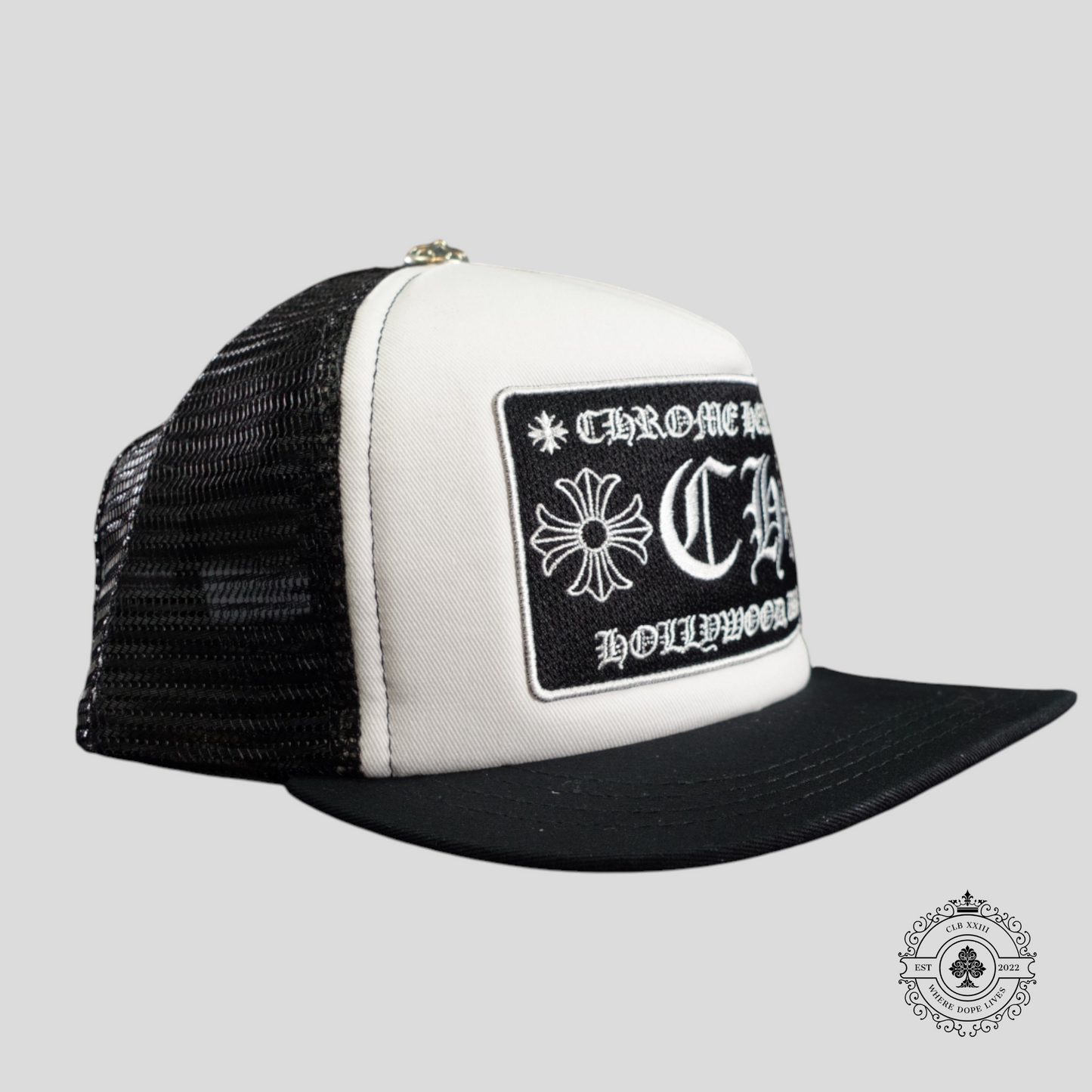 Chrome Hearts Hollywood CH Patch Trucker Hat in White