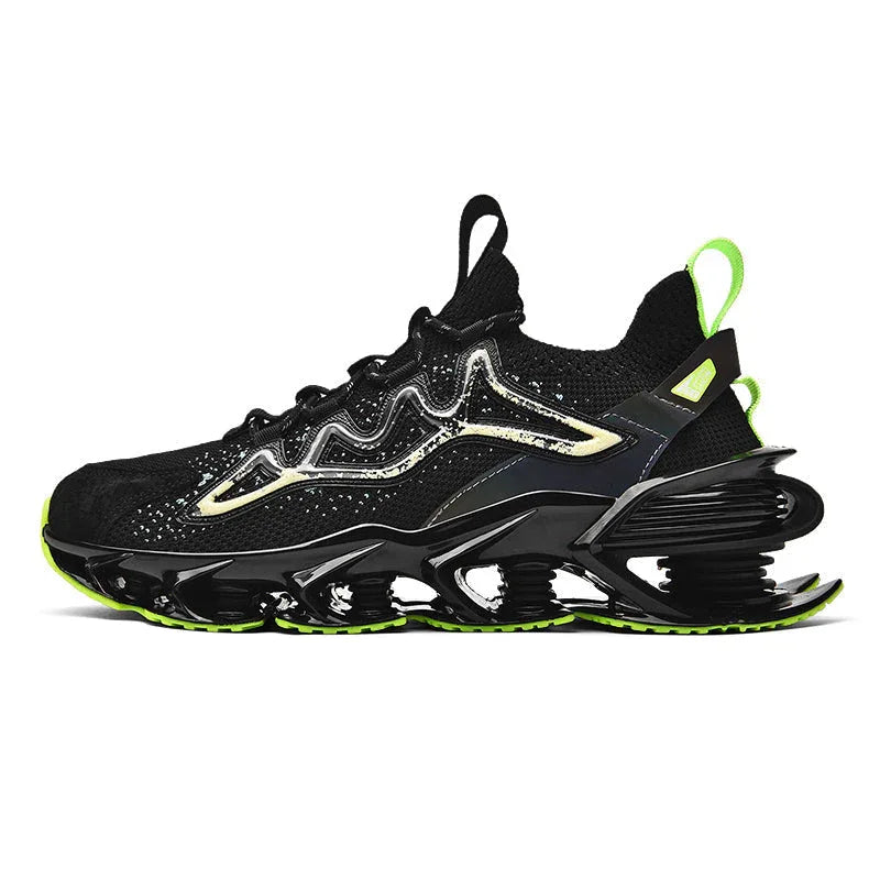 Nova Sole T84 Sneakers - LUXURYURBANWEAR in black with neon green accents, featuring a futuristic sole and breathable mesh upper.