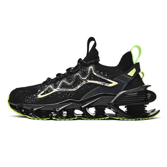 Nova Sole T84 Sneakers - LUXURYURBANWEAR in black with neon green accents, featuring a futuristic sole and breathable mesh upper.