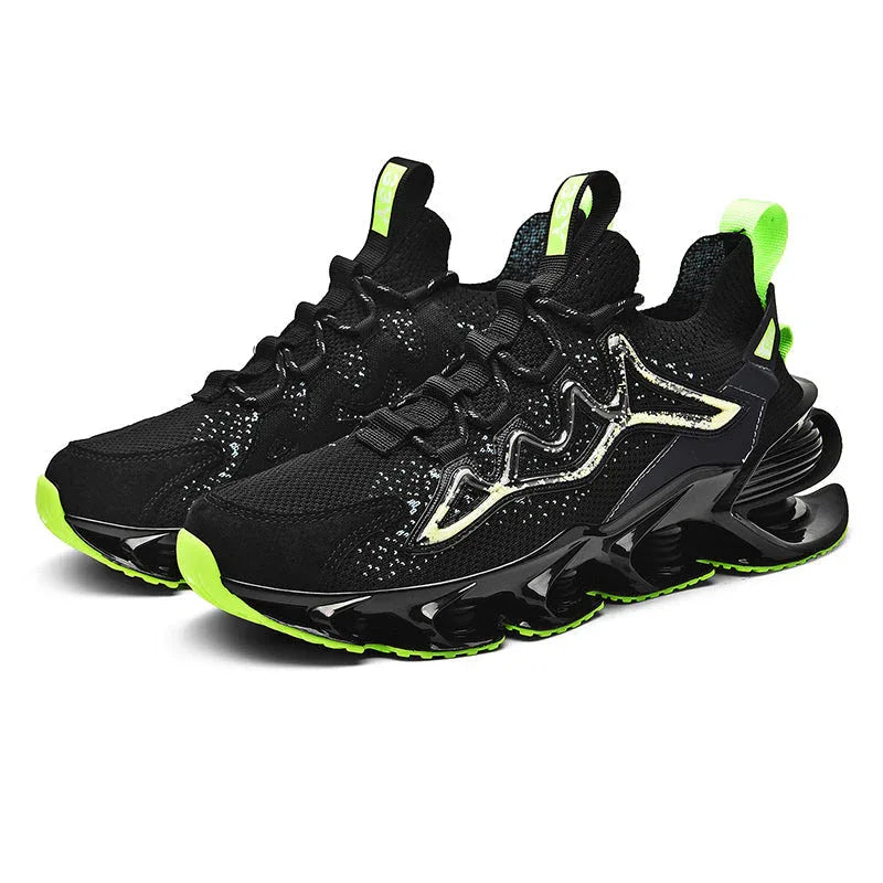 Nova Sole T84 Sneakers - LUXURYURBANWEAR pair in black with neon green accents, featuring bold side detailing and cushioned sole.