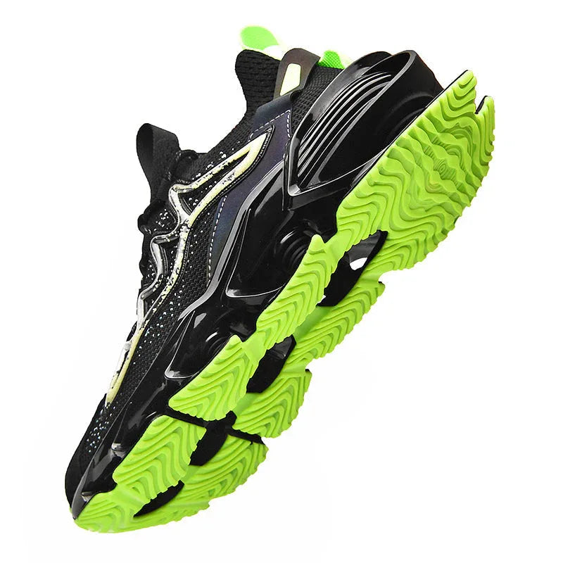 Nova Sole T84 Sneakers - LUXURYURBANWEAR in motion, black and neon green colorway with high-grip sole and futuristic silhouette.