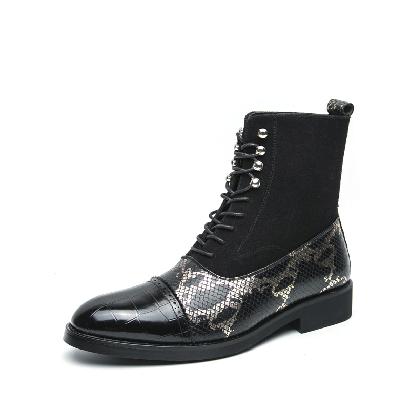MLB LTHR-09 Patterned Lace-Up Boots - Luxuryurbanwear