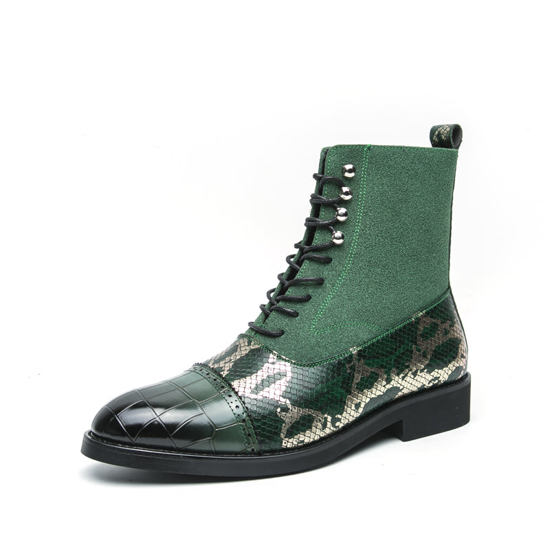 MLB LTHR-09 Patterned Lace-Up Boots - Luxuryurbanwear