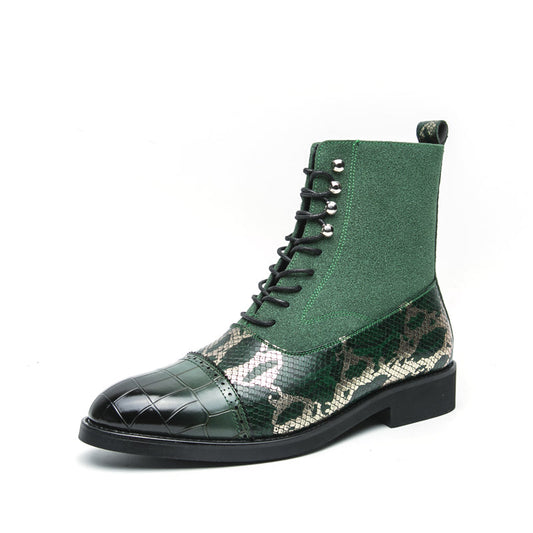 MLB LTHR-09 Patterned Lace-Up Boots - Luxuryurbanwear