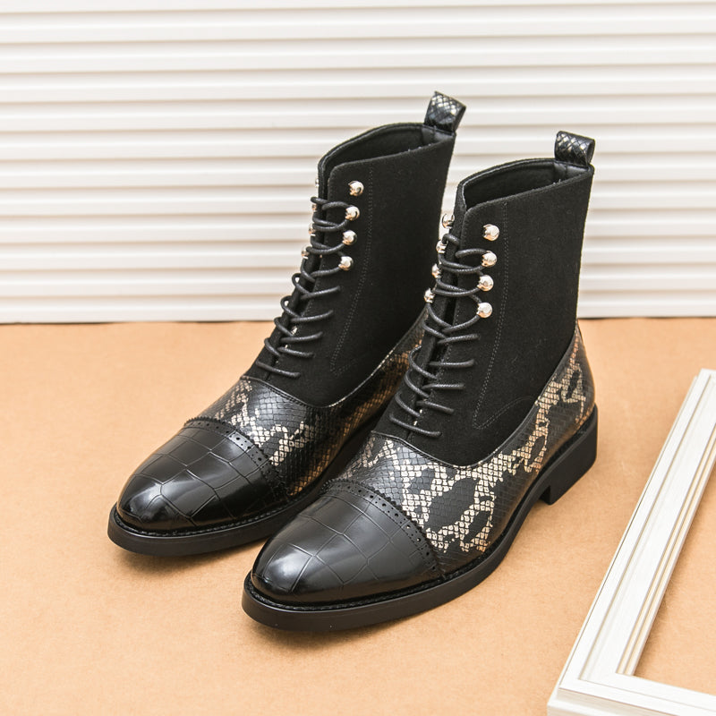 MLB LTHR-09 Patterned Lace-Up Boots - Luxuryurbanwear