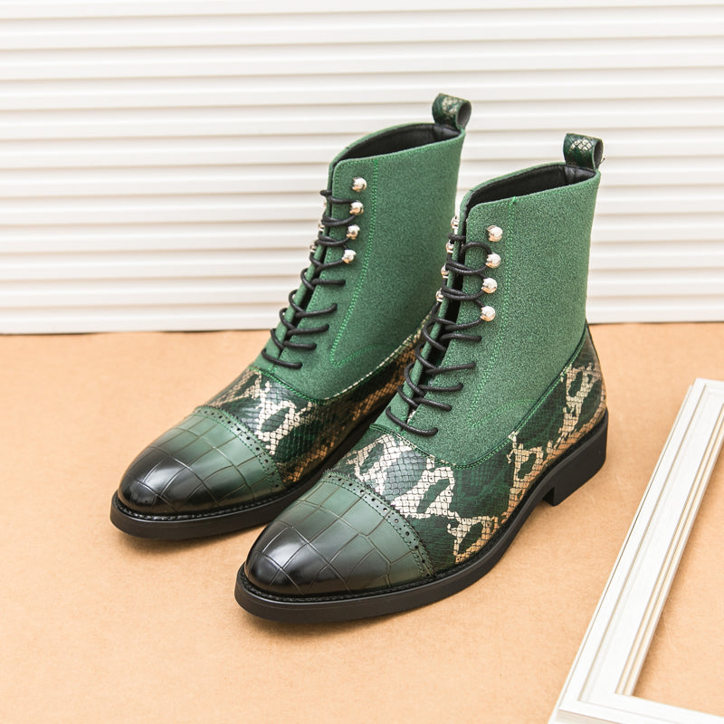 MLB LTHR-09 Patterned Lace-Up Boots - Luxuryurbanwear
