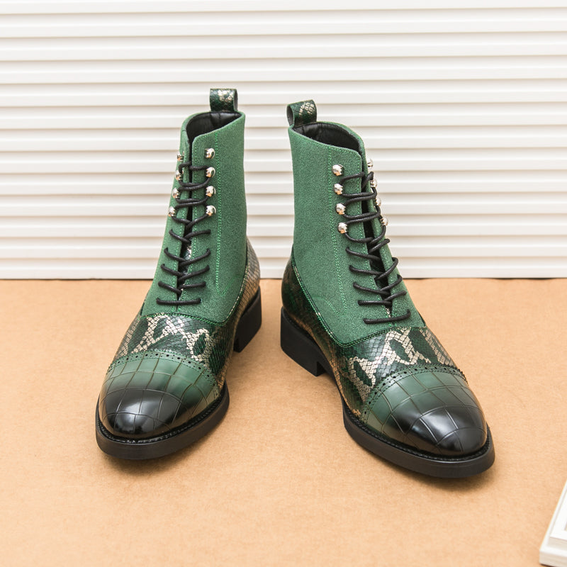 MLB LTHR-09 Patterned Lace-Up Boots - Luxuryurbanwear