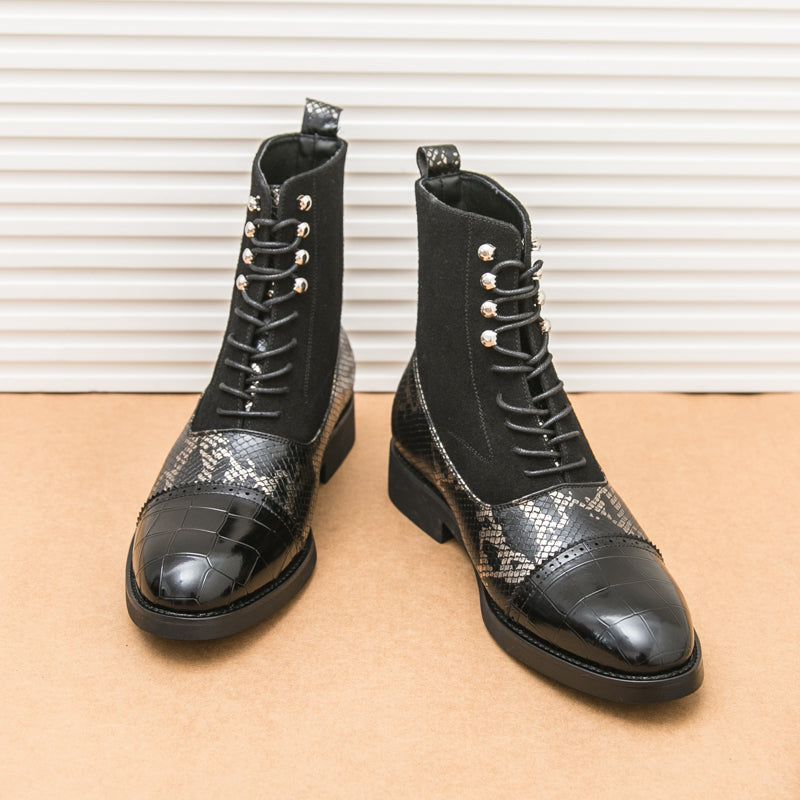 MLB LTHR-09 Patterned Lace-Up Boots - Luxuryurbanwear