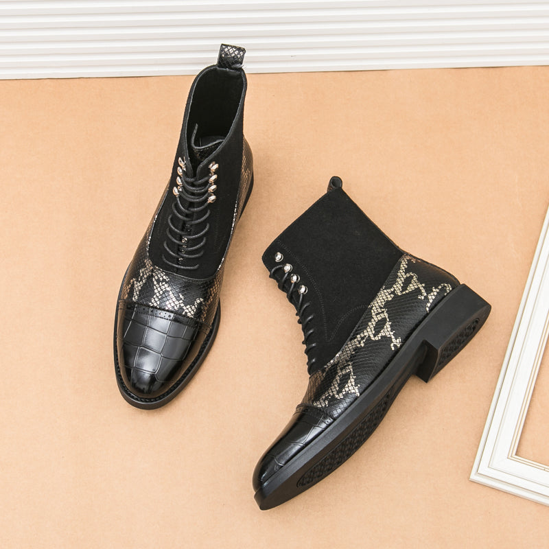 MLB LTHR-09 Patterned Lace-Up Boots - Luxuryurbanwear