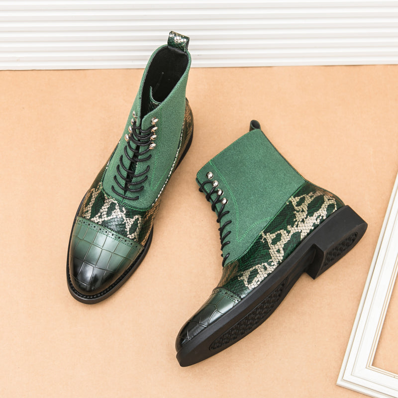 MLB LTHR-09 Patterned Lace-Up Boots - Luxuryurbanwear