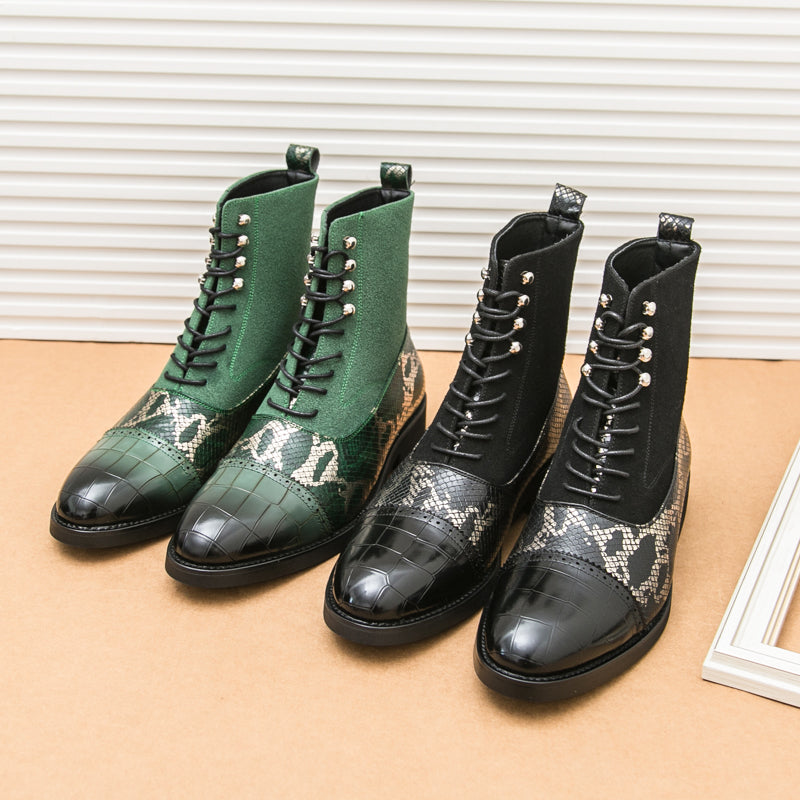 MLB LTHR-09 Patterned Lace-Up Boots - Luxuryurbanwear