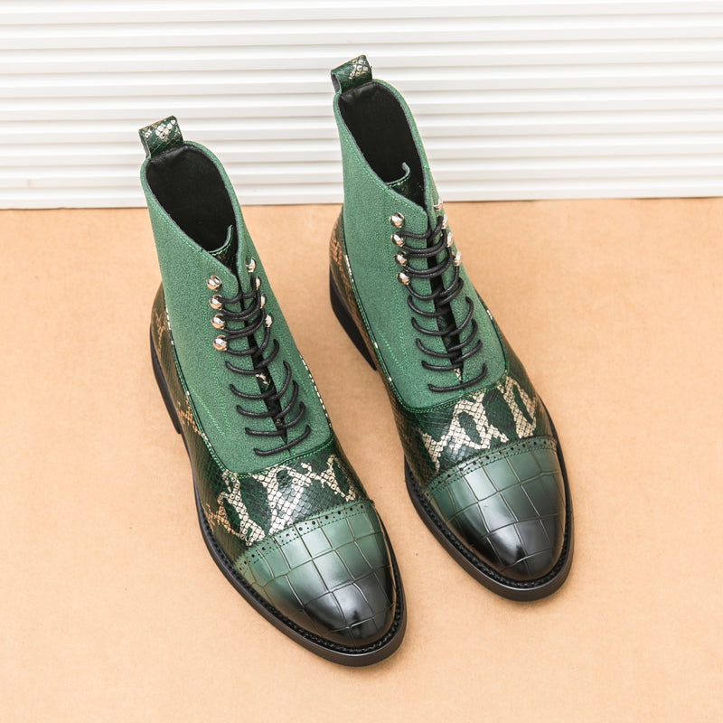 MLB LTHR-09 Patterned Lace-Up Boots - Luxuryurbanwear