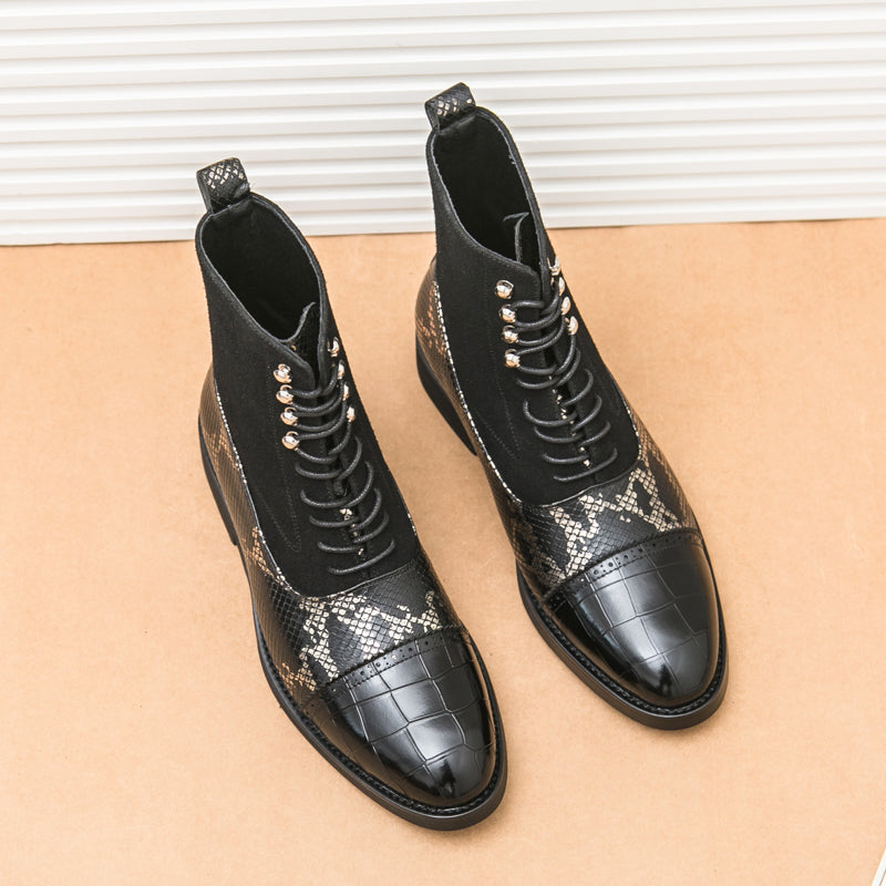 MLB LTHR-09 Patterned Lace-Up Boots - Luxuryurbanwear