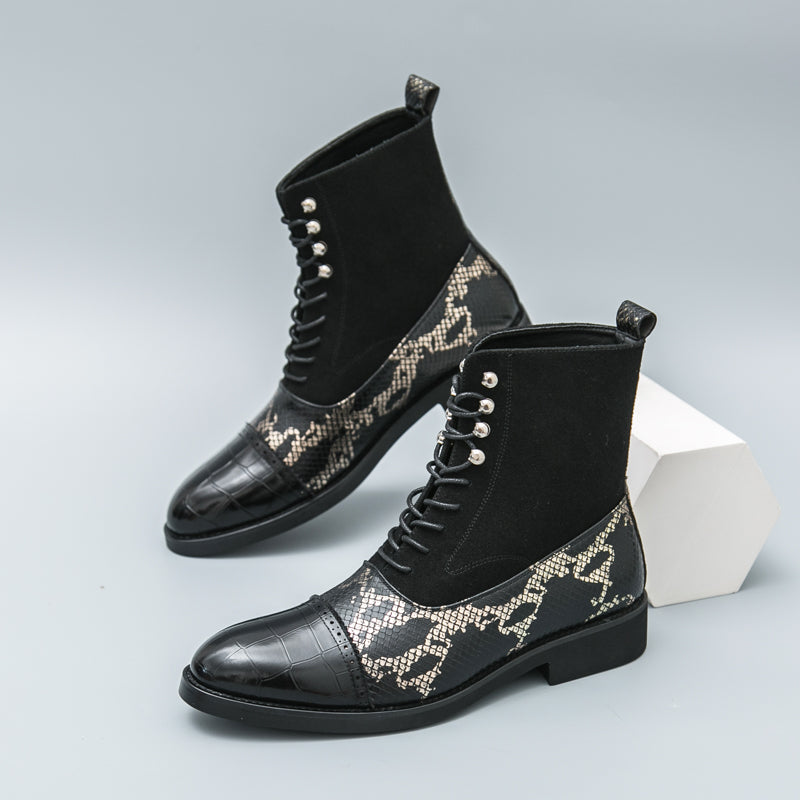 MLB LTHR-09 Patterned Lace-Up Boots - Luxuryurbanwear