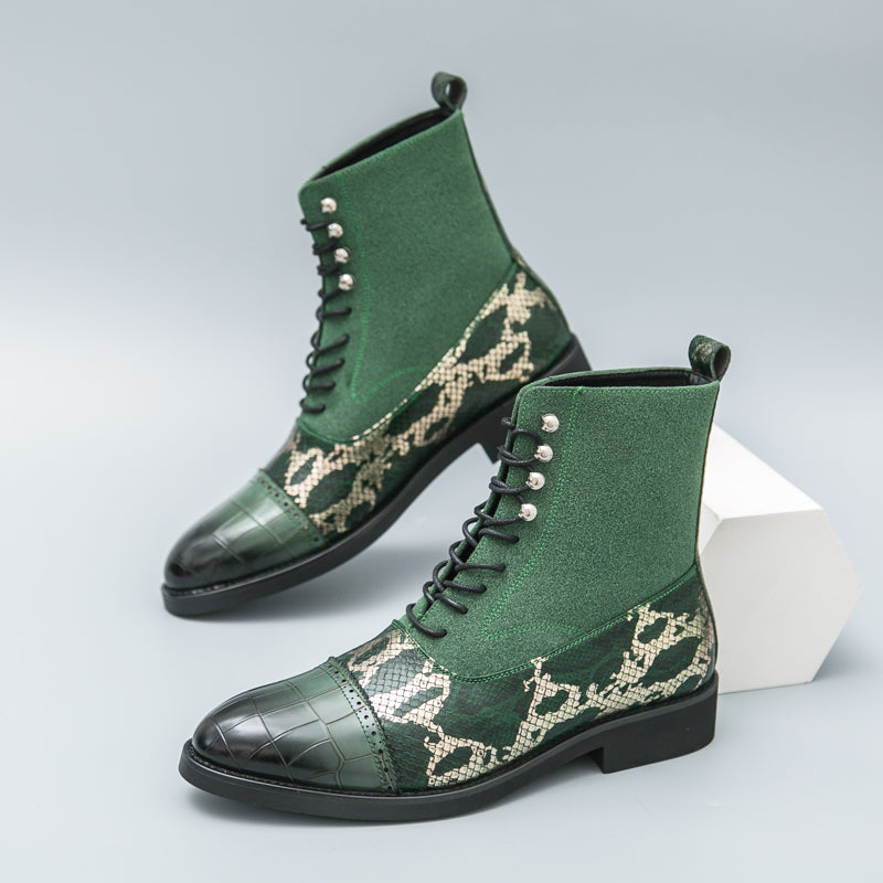 MLB LTHR-09 Patterned Lace-Up Boots - Luxuryurbanwear