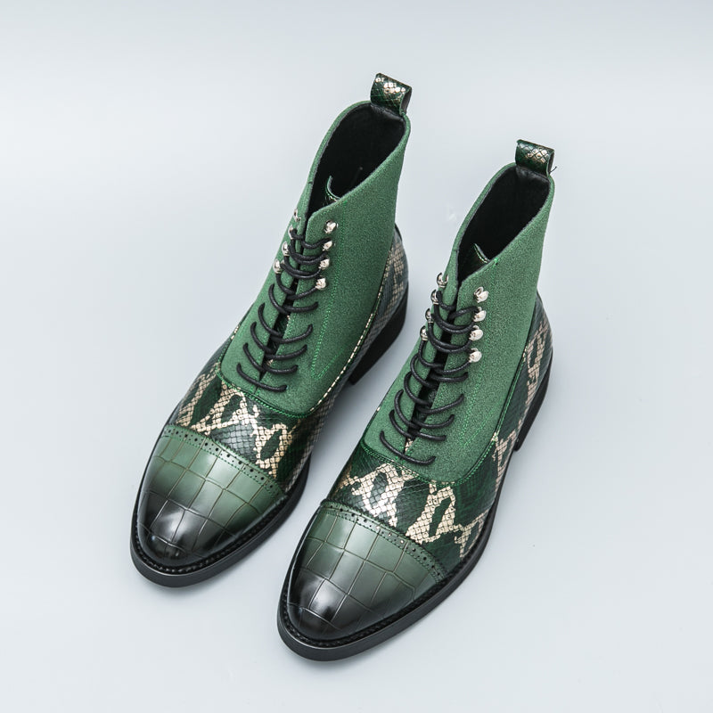 MLB LTHR-09 Patterned Lace-Up Boots - Luxuryurbanwear