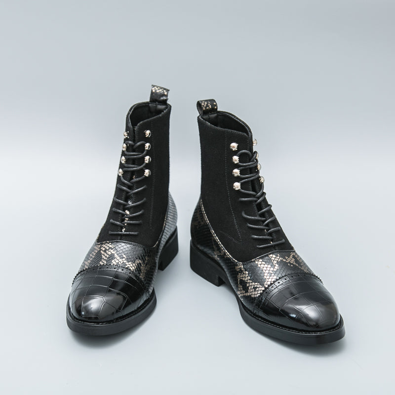 MLB LTHR-09 Patterned Lace-Up Boots - Luxuryurbanwear