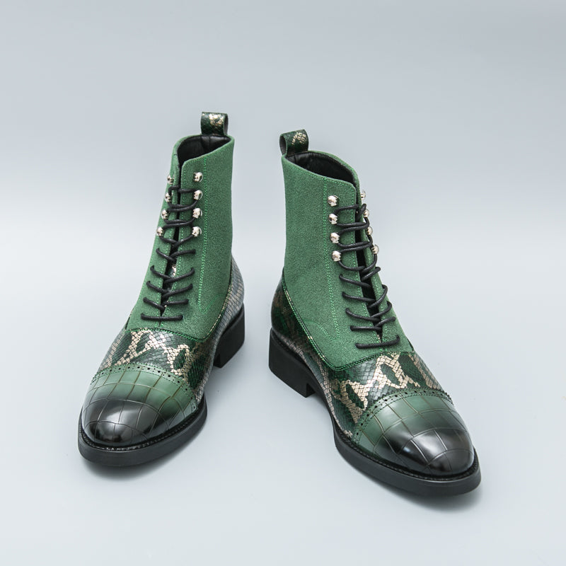 MLB LTHR-09 Patterned Lace-Up Boots - Luxuryurbanwear