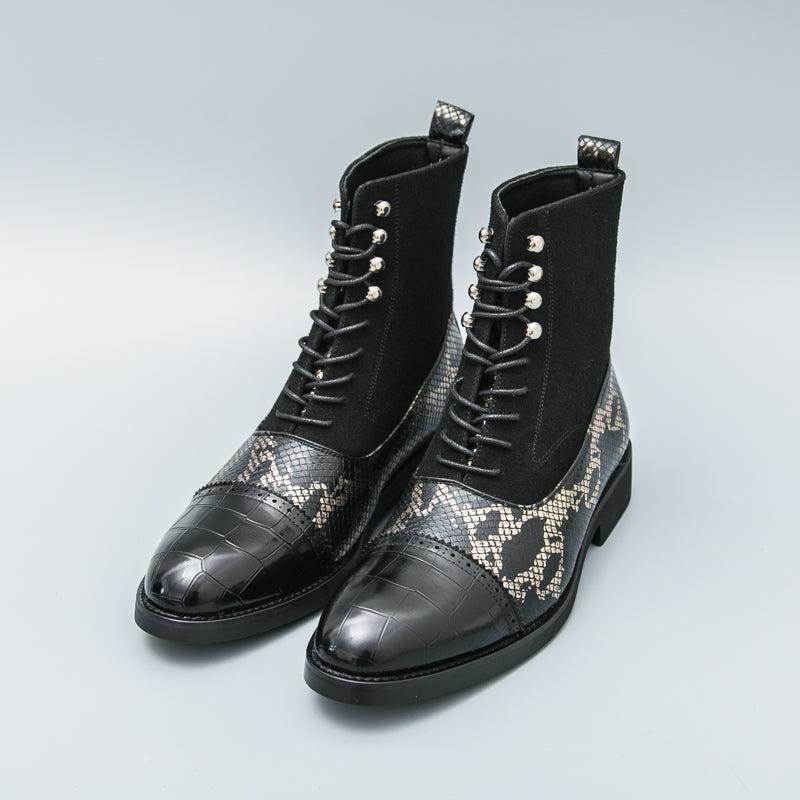 MLB LTHR-09 Patterned Lace-Up Boots - Luxuryurbanwear