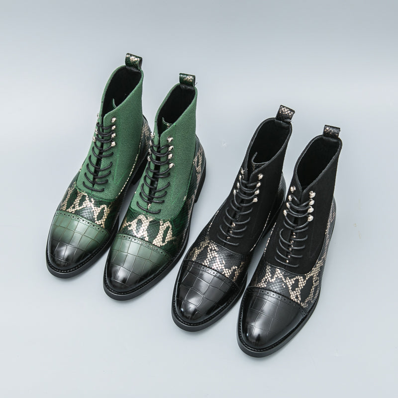 MLB LTHR-09 Patterned Lace-Up Boots - Luxuryurbanwear