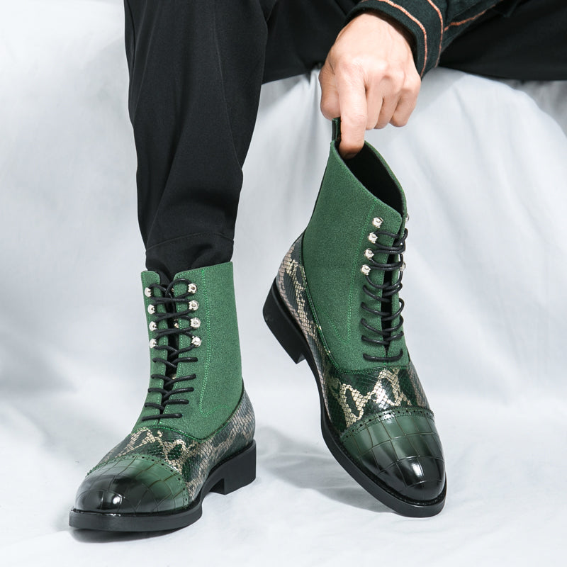 MLB LTHR-09 Patterned Lace-Up Boots - Luxuryurbanwear