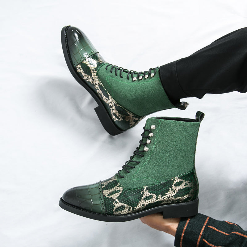 MLB LTHR-09 Patterned Lace-Up Boots - Luxuryurbanwear