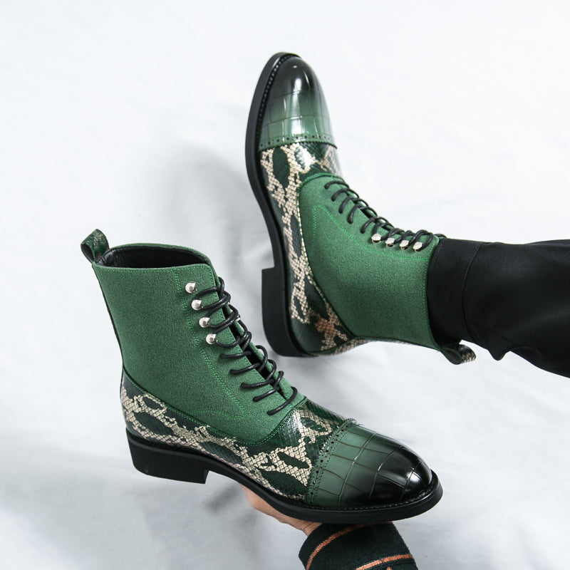 MLB LTHR-09 Patterned Lace-Up Boots - Luxuryurbanwear