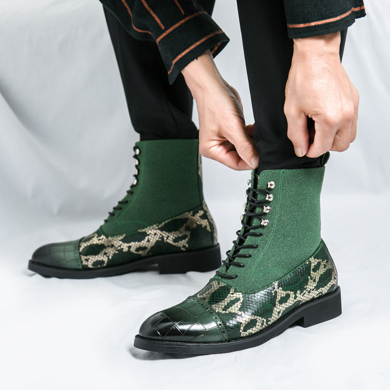 MLB LTHR-09 Patterned Lace-Up Boots - Luxuryurbanwear