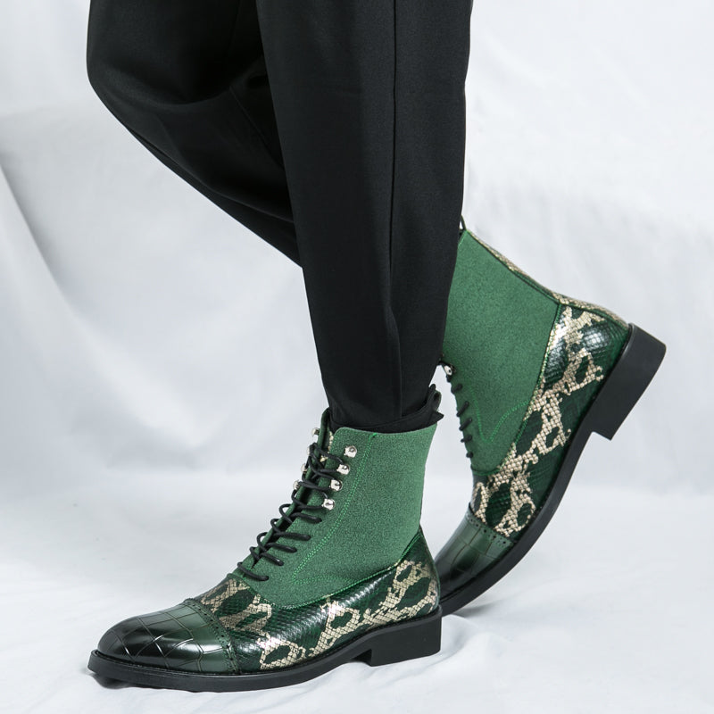 MLB LTHR-09 Patterned Lace-Up Boots - Luxuryurbanwear