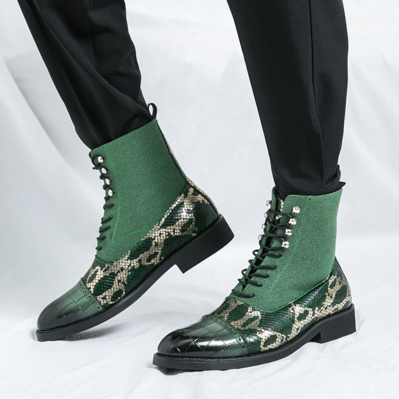 MLB LTHR-09 Patterned Lace-Up Boots - Luxuryurbanwear