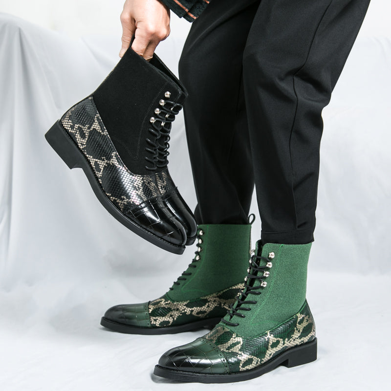 MLB LTHR-09 Patterned Lace-Up Boots - Luxuryurbanwear