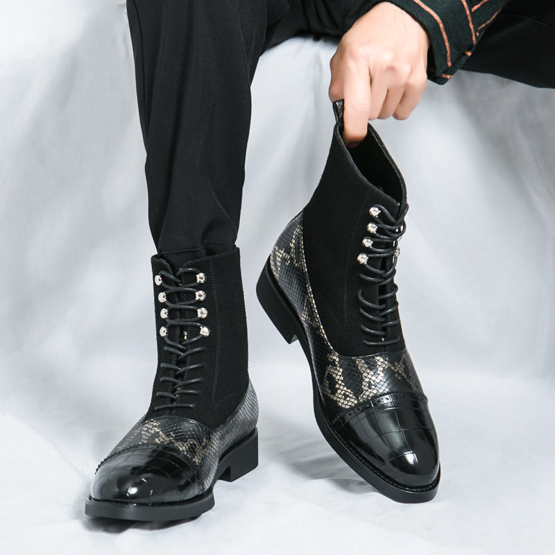 MLB LTHR-09 Patterned Lace-Up Boots - Luxuryurbanwear