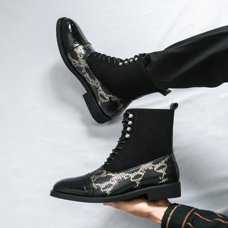 MLB LTHR-09 Patterned Lace-Up Boots - Luxuryurbanwear