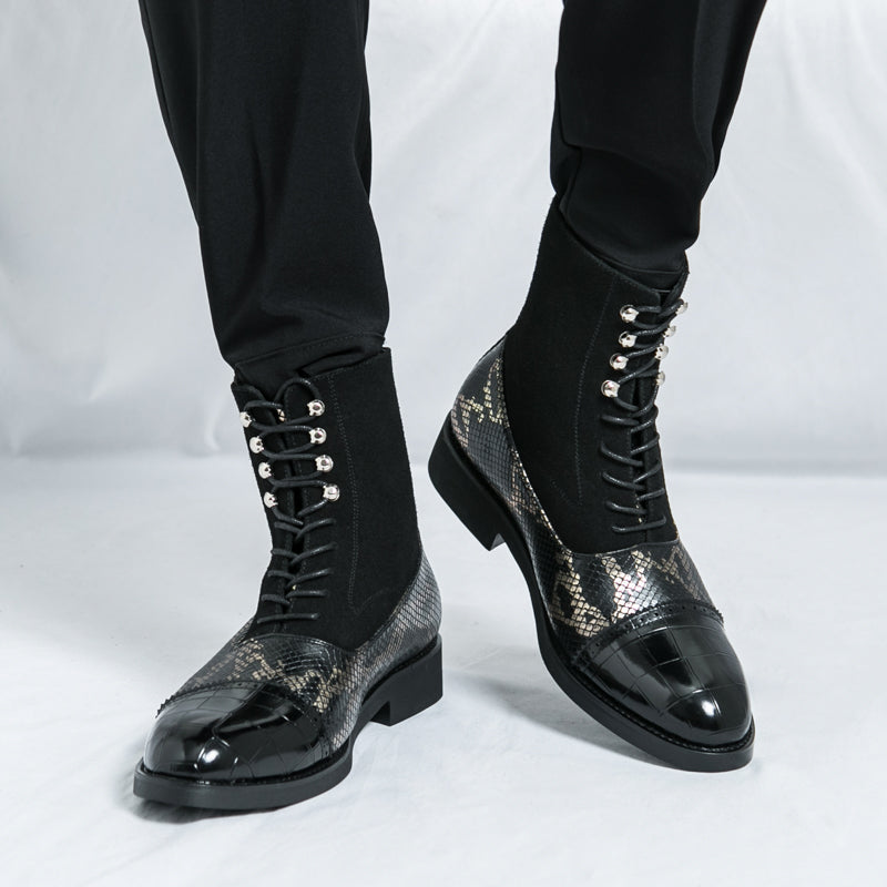 MLB LTHR-09 Patterned Lace-Up Boots - Luxuryurbanwear