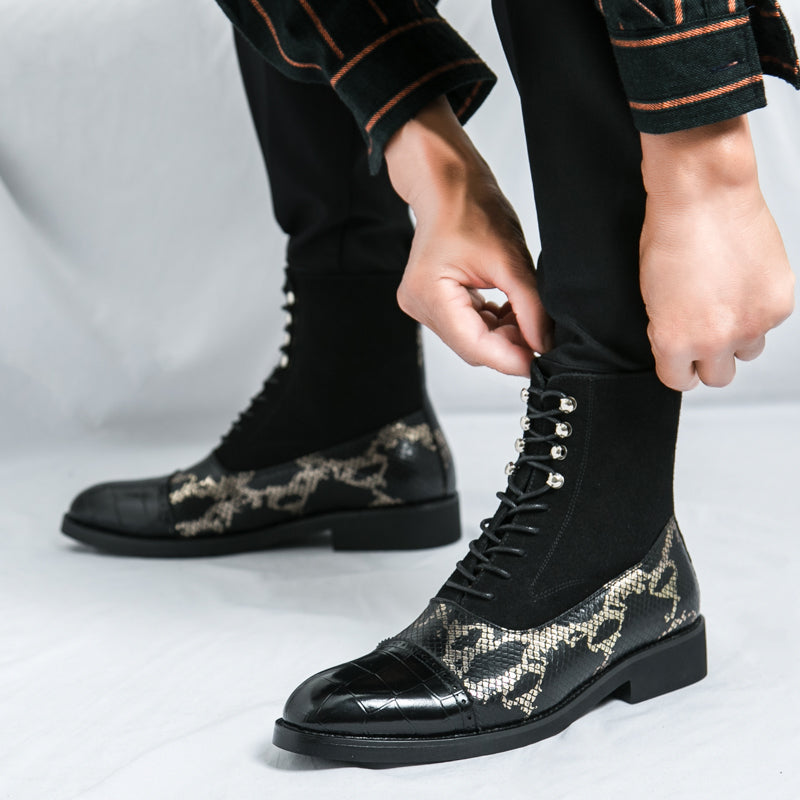 MLB LTHR-09 Patterned Lace-Up Boots - Luxuryurbanwear