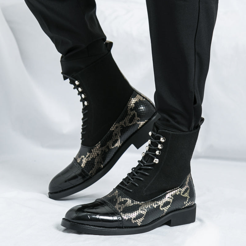MLB LTHR-09 Patterned Lace-Up Boots - Luxuryurbanwear