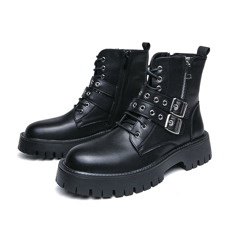 MLB LTHR-10 Dual-Buckle Combat Boots - Luxuryurbanwear