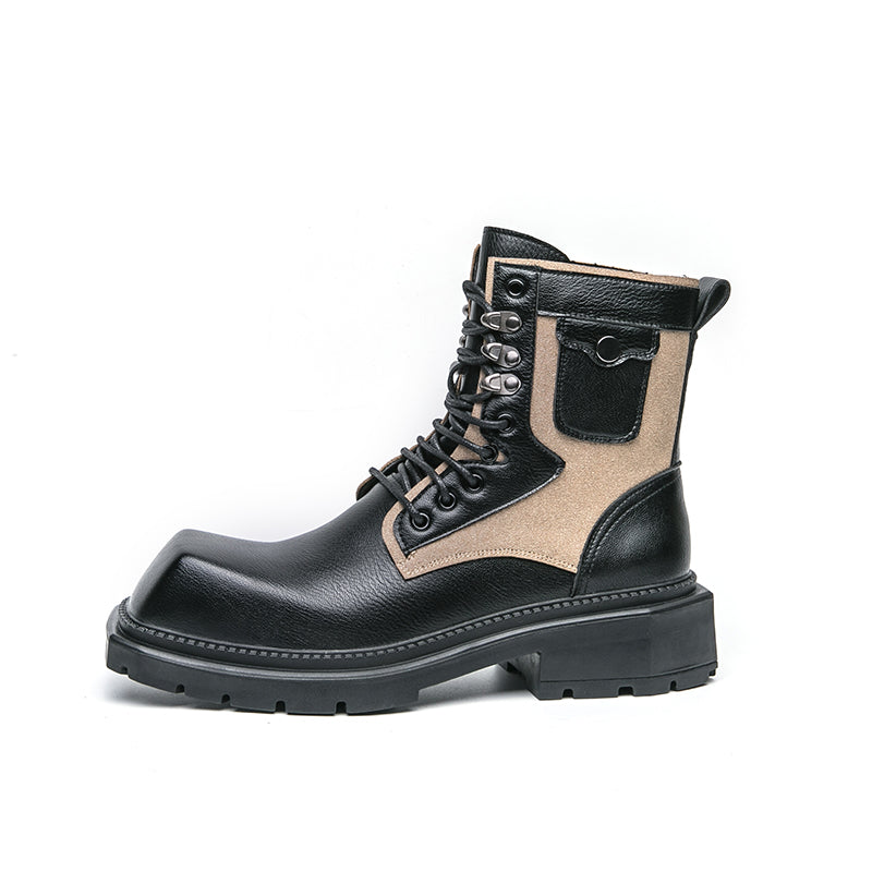 MLB LTHR-08 Square-Toe Combat Boots - Luxuryurbanwear