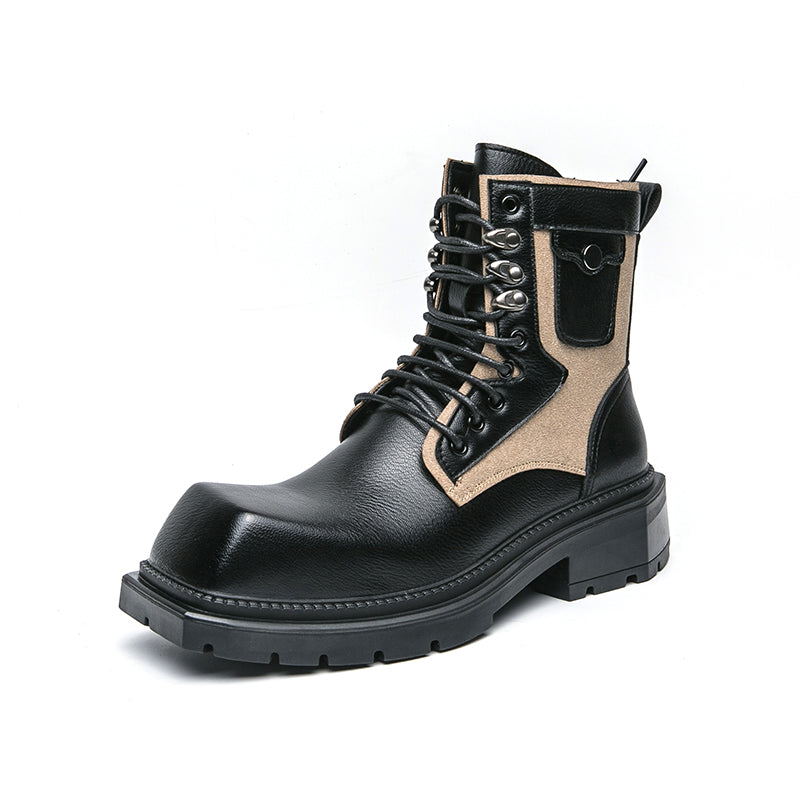 MLB LTHR-08 Square-Toe Combat Boots - Luxuryurbanwear