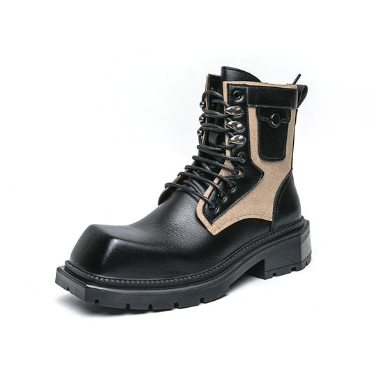 MLB LTHR-08 Square-Toe Combat Boots - Luxuryurbanwear